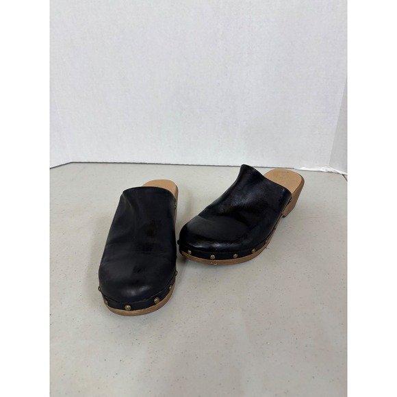 Scoop Shoes - SCOOP Women Black Leather Studded Clogs Mule Heel Wood Platform Shoes 10